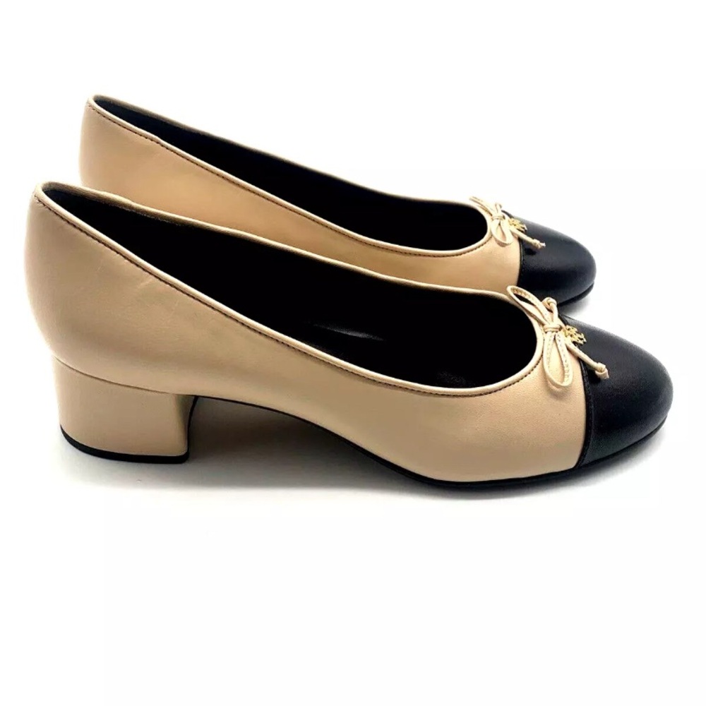 Tory Burch Bicolor Cap-Toe Ballerina Pumps